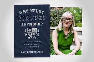 A picture of Kathleen deLaski beside the cover of her new book