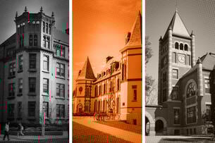 Campus shots of the University of Chicago, Middlebury College and University of New Hampshire.