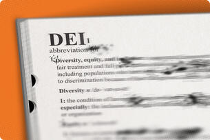 A photo illustration showing a dictionary entry for DEI with the definition blurred and blotted out.