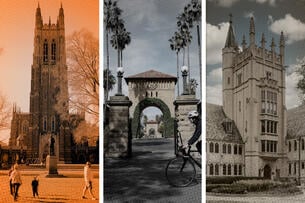 Campus shots of Duke University, Stanford University and Northwestern University