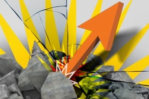 Arrow going through rubble