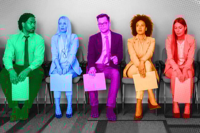 A group of brightly colored job applicants.