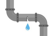 An illustration of a pipeline with a drop of water leaking from a crack in the middle.