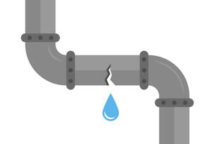 An illustration of a pipeline with a drop of water leaking from a crack in the middle.