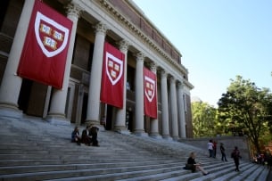 A photo of the Widener Library at Harvard University.