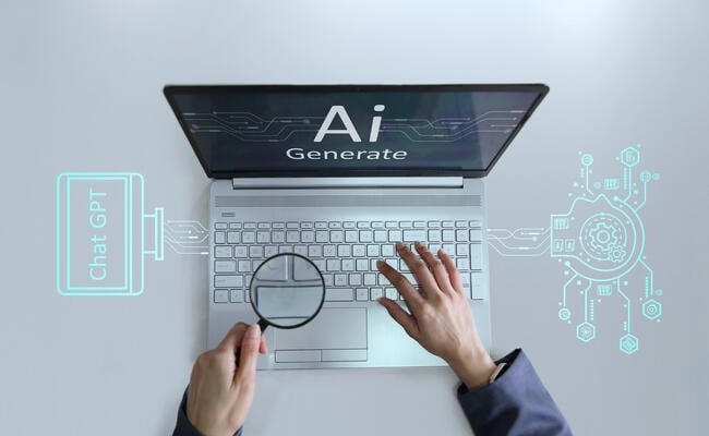 A photo of an open laptop with the words "AI Generate" on the screen. 