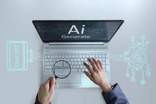 A photo of an open laptop with the words "AI Generate" on the screen. 