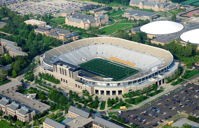 An aerial view of a big-time college football stadium.