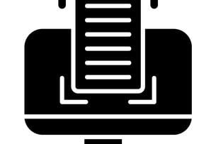 A vector-like illustration of a computer monitor with a document hovering in front of it, suggesting a screen reader.