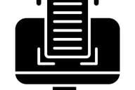 A vector-like illustration of a computer monitor with a document hovering in front of it, suggesting a screen reader.