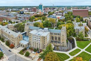 An aerial view of the University of Michigan campus in Ann Arbor.