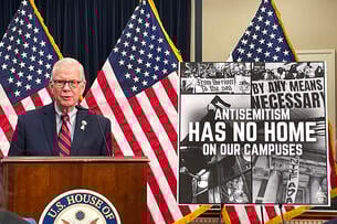 A photo of Republican representative Tim Walberg at a press conference.