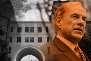 The Texas State campus and Texas governor Greg Abbott.