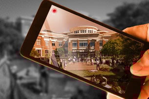 University of North Carolina in Charlotte campus being recorded by a cellphone camera.