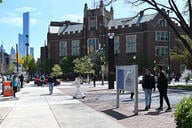 Students walk across the University of Pennsylvania campus.