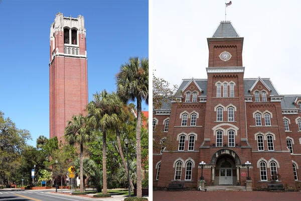 Campus shots of the University of Florida and Ohio State University.